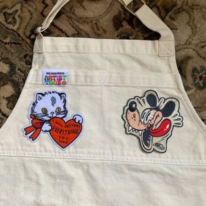 Big Bud Press Artist Togs Apron in Vintage Tee Off-White with Iron on Patches 🦷